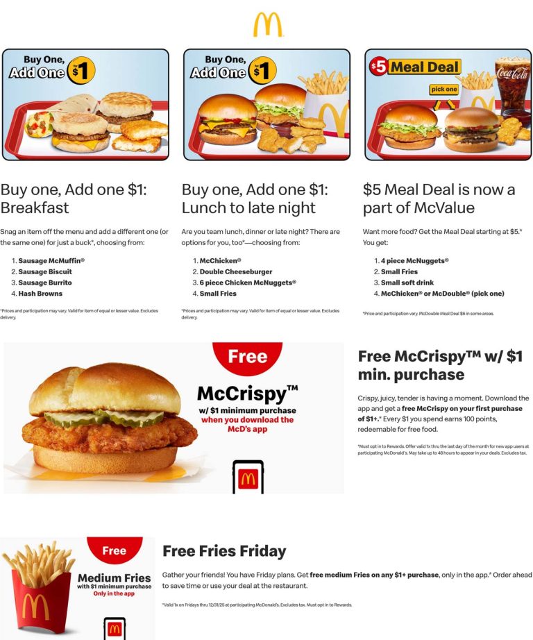Free large fries with $1 spent today at McDonalds