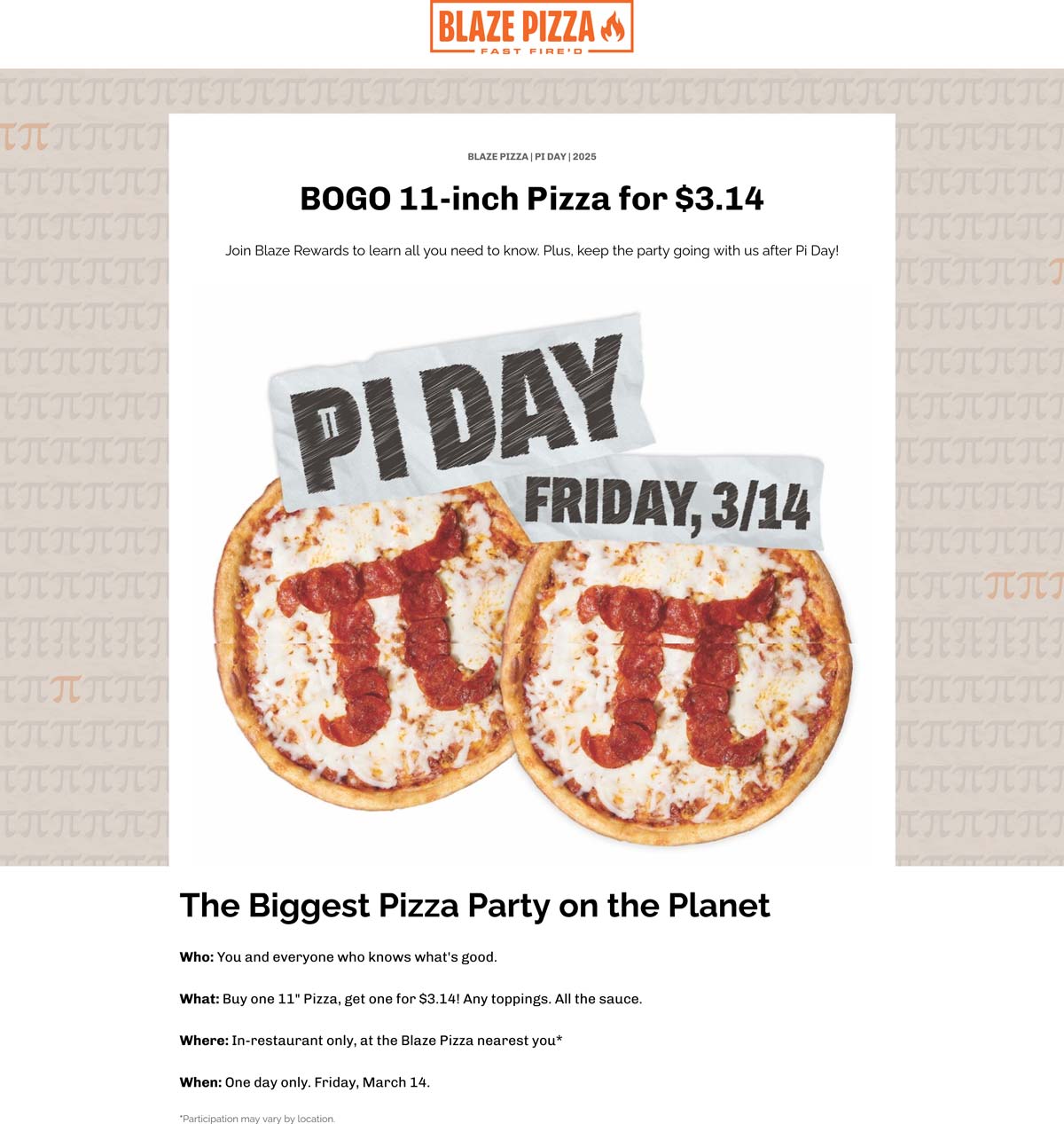 Second pizza $3.14 Friday at Blaze Pizza #blazepizza - The Coupons App®