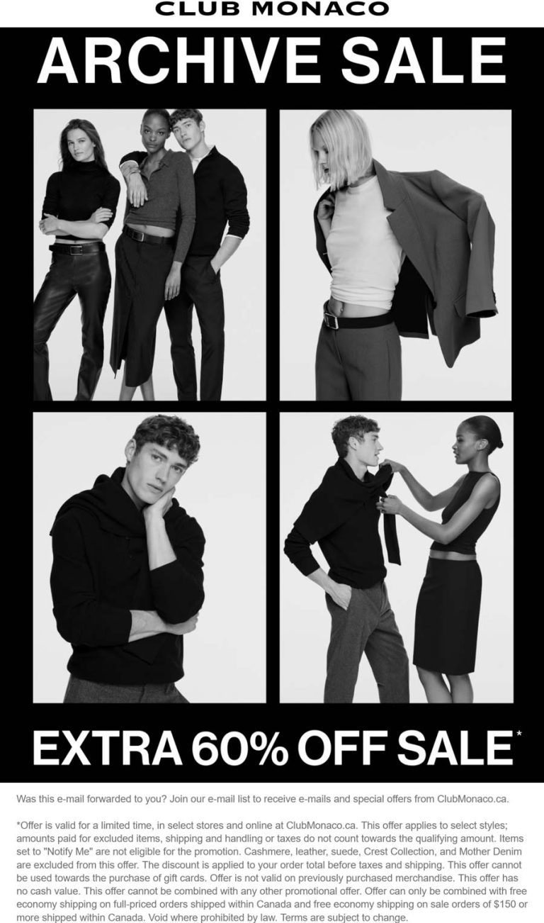 Extra 60% off sale items at Club Monaco