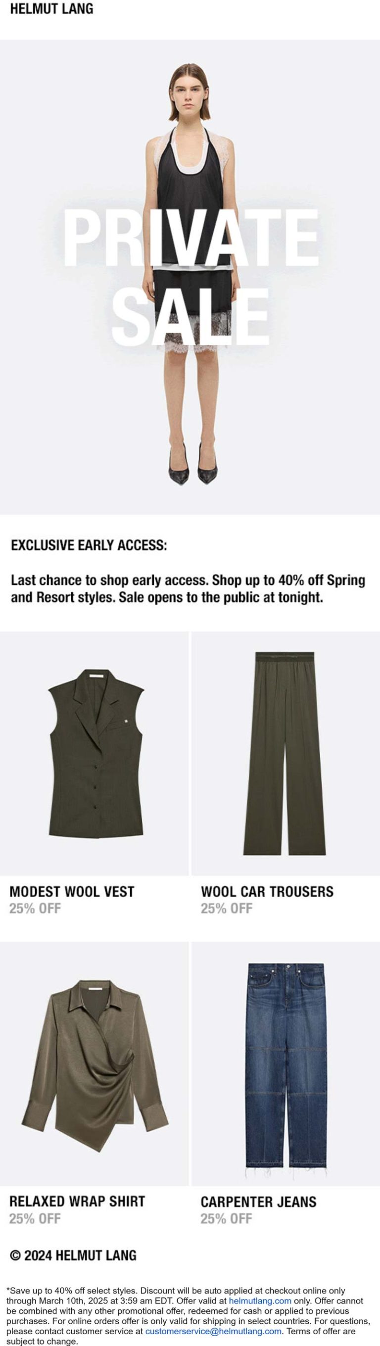 40% off online today at Helmut Lang