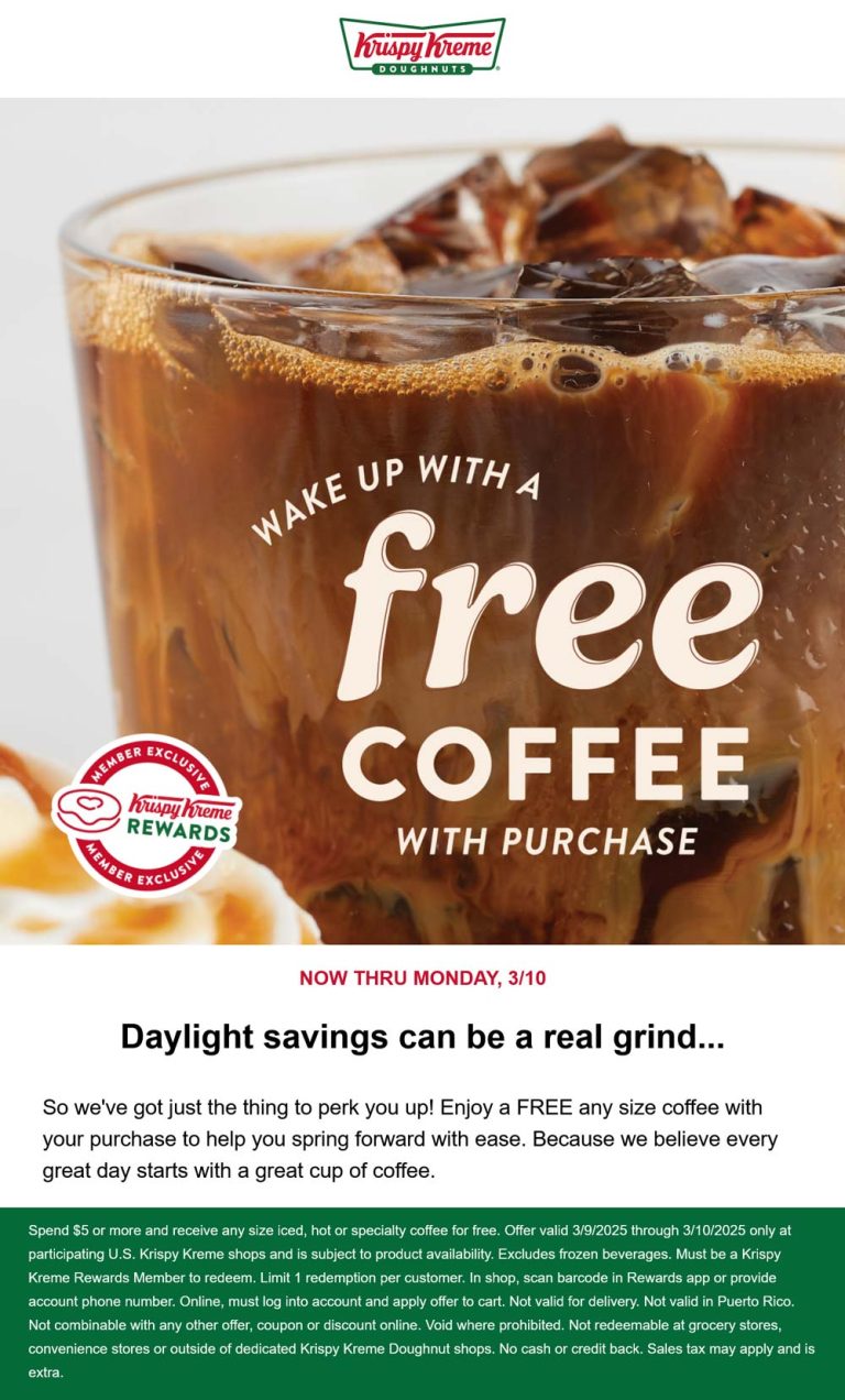 Free coffee with your order at Krispy Kreme