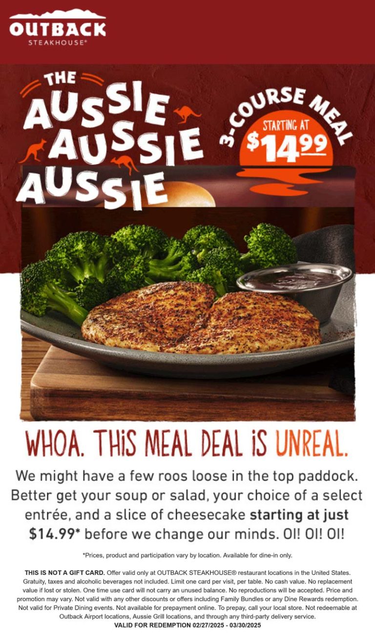 3-course meal = $15 at Outback Steakhouse