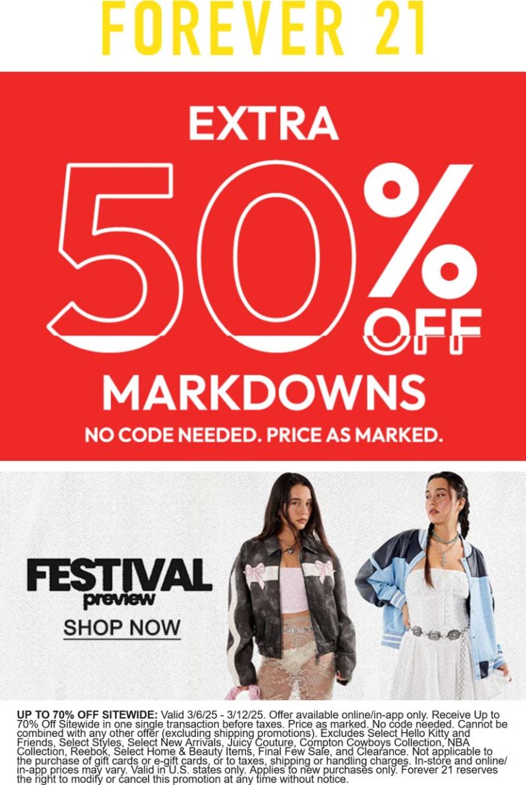 Extra 50% off sale items & more at Forever 21
