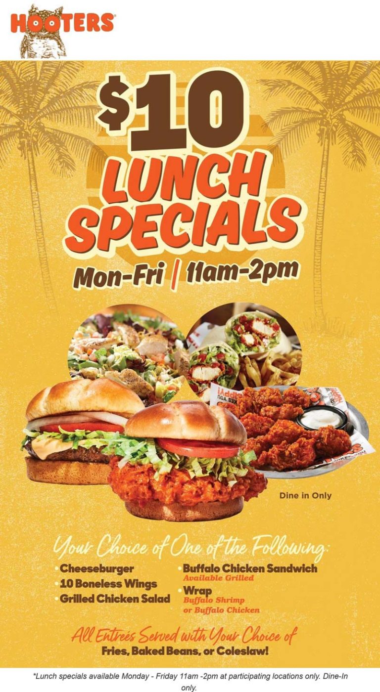 $10 weekday lunch specials at Hooters
