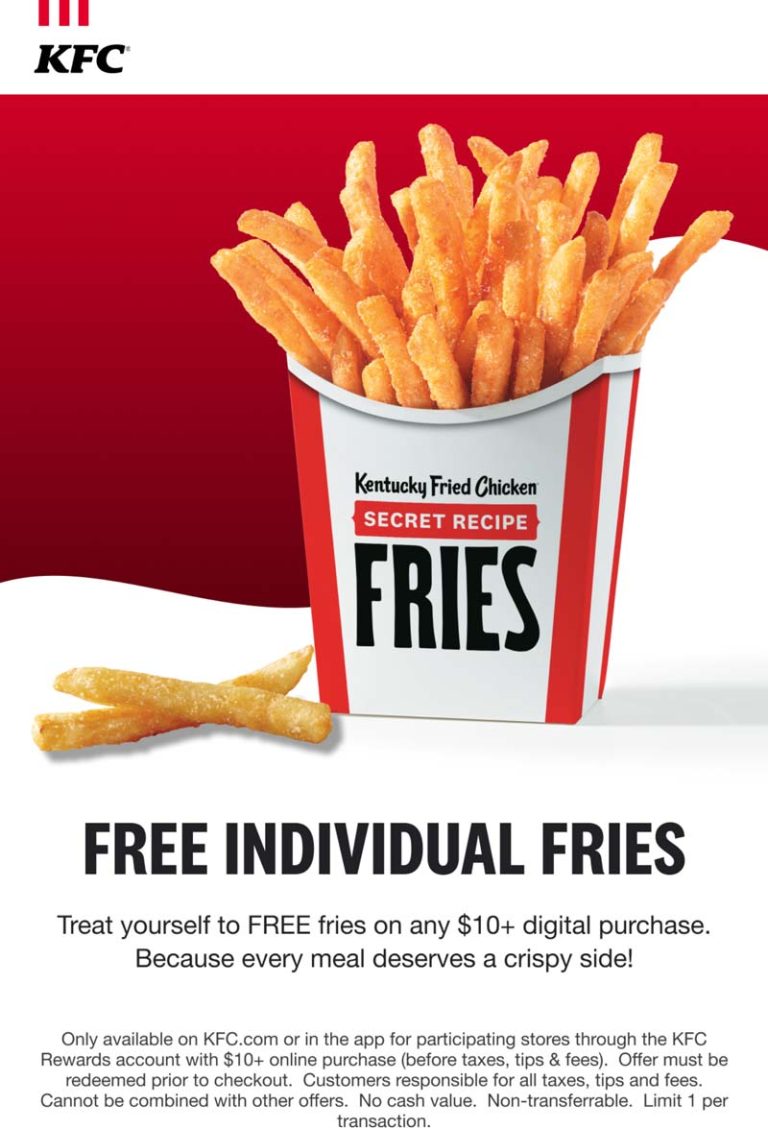Free fries on $10 online at KFC