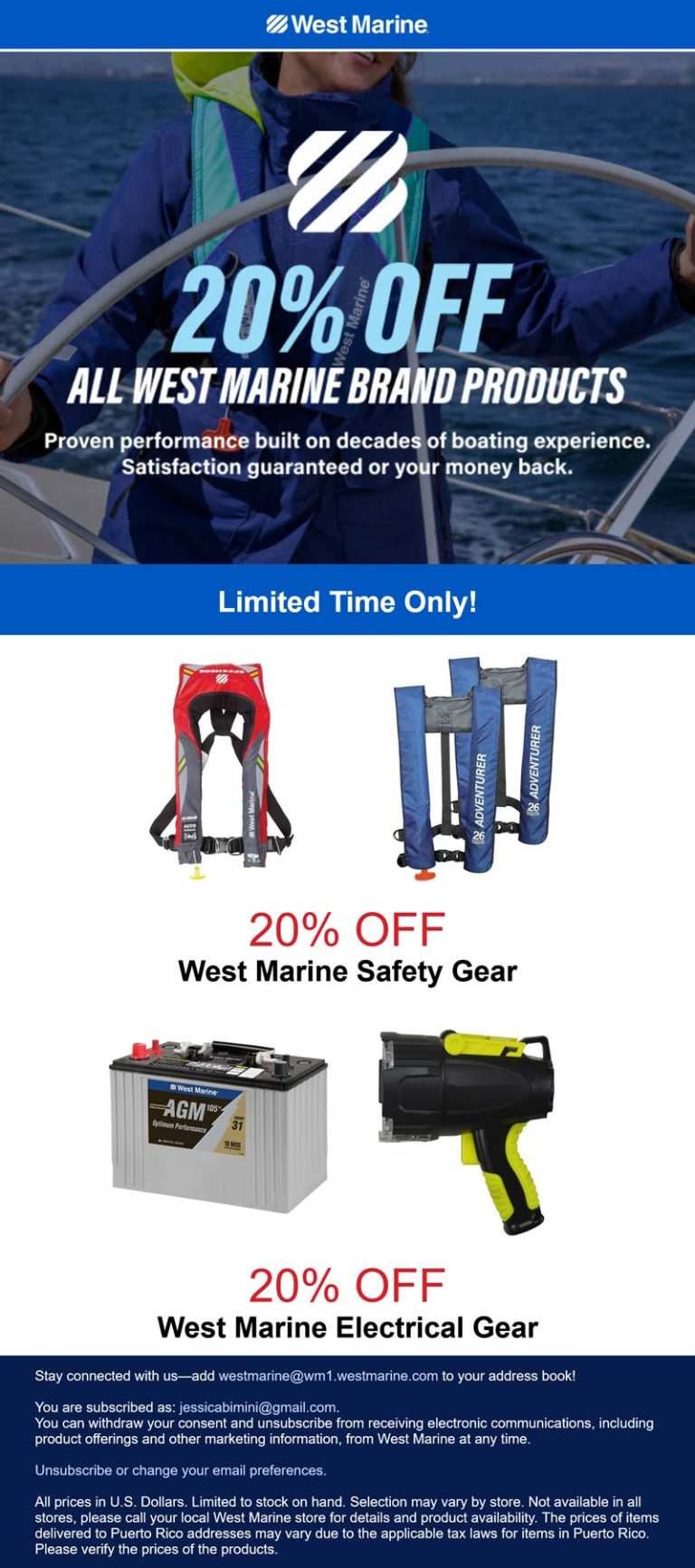 20% off all West Marine brand products