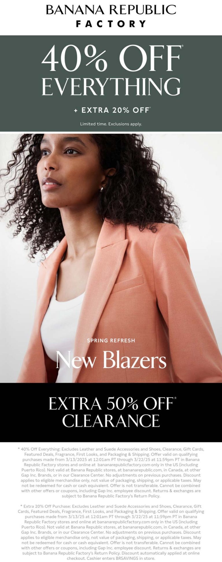 60% off everything at Banana Republic Factory