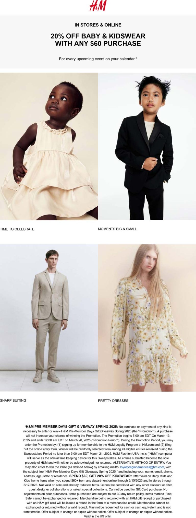 H&M coupon: 20% off $60 on kidswear at H&M