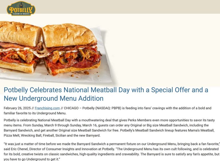Second meatball sandwich free at Potbelly