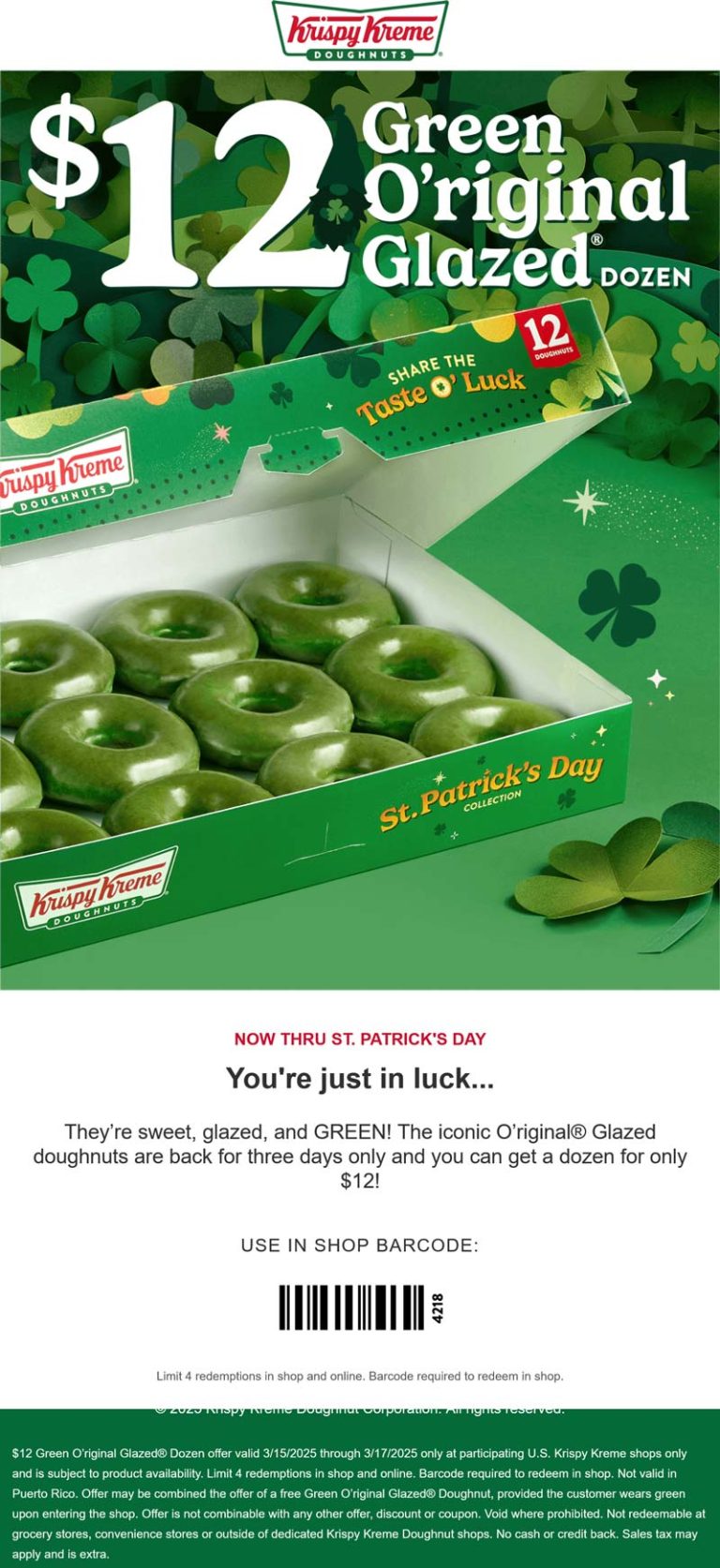 $12 green glazed dozen doughnuts at Krispy Kreme