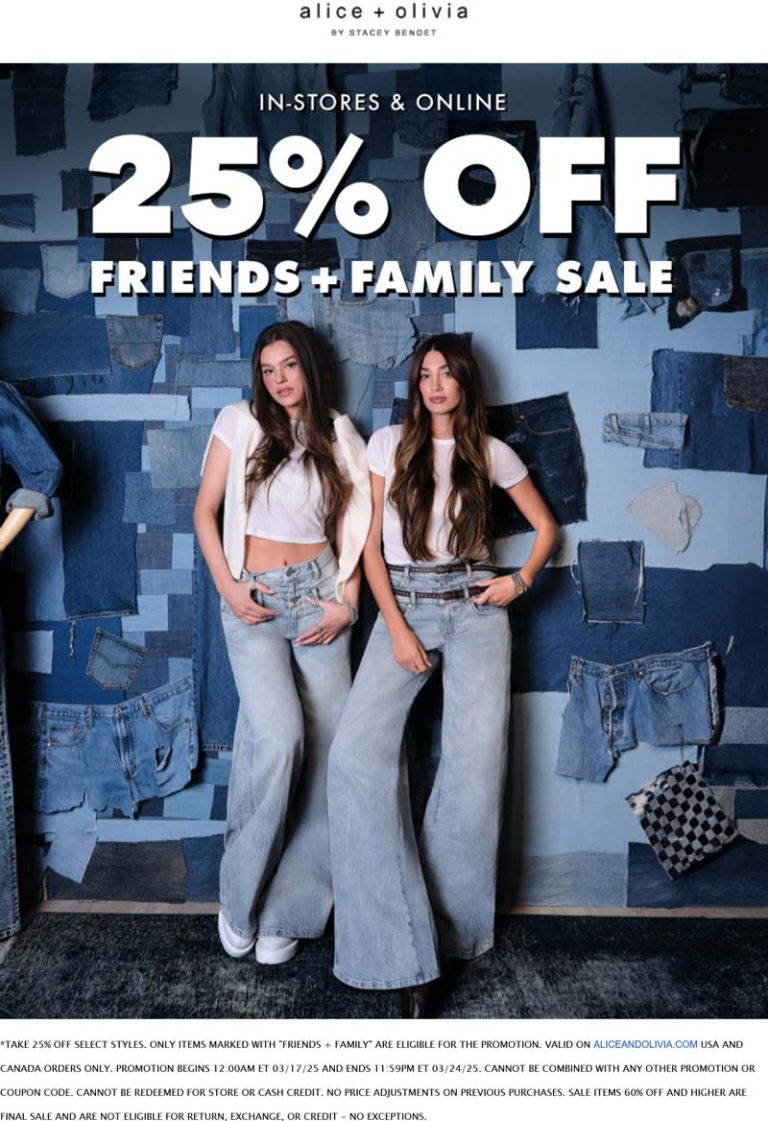 25% off everything at alice + olivia, ditto online