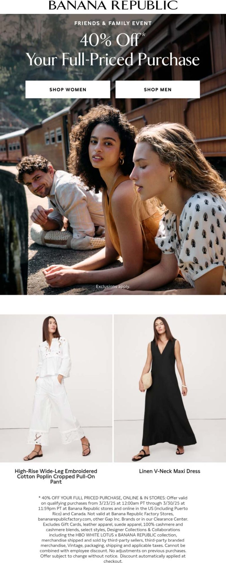 40% off at Banana Republic, ditto online