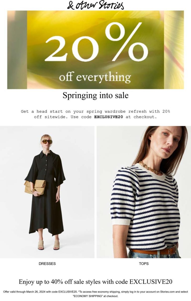 & Other Stories coupon: 20% off everything at & Other Stories via promo code EXCLUSIVE20