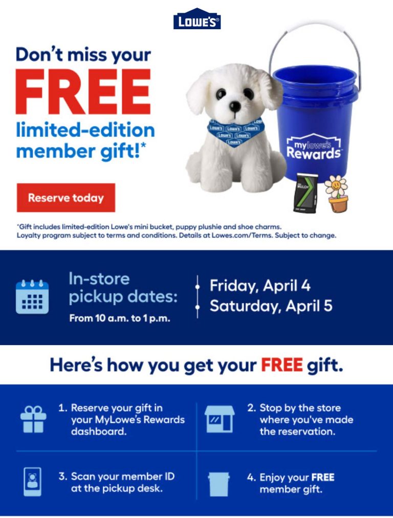 Free plush dog + bucket via login at Lowes