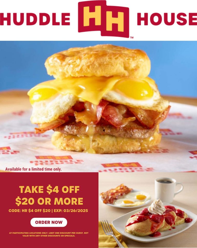$4 off $20 at Huddle House restaurants