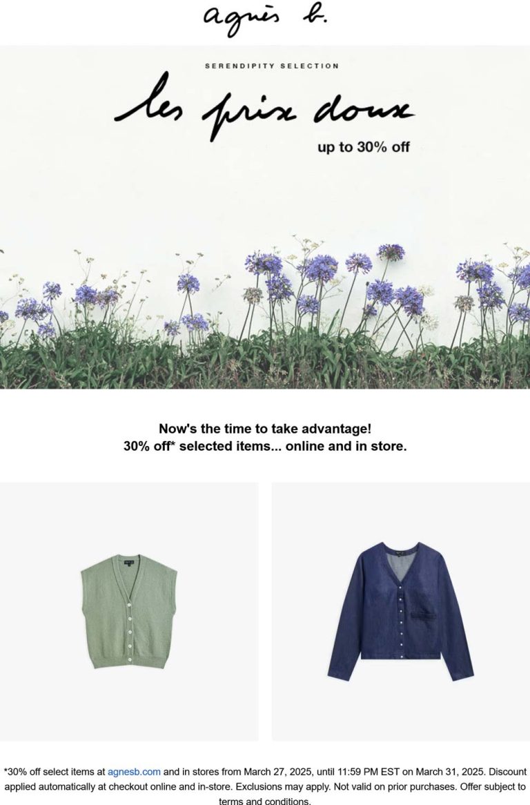 30% off at agnes b., ditto online