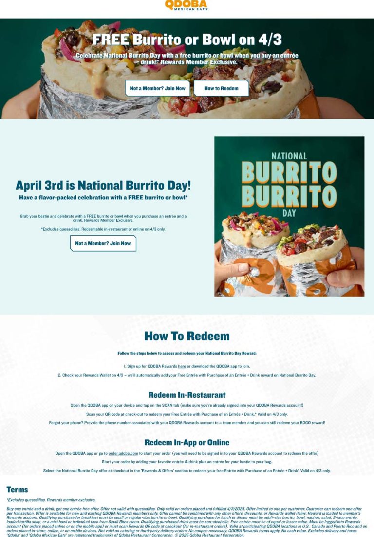 Second burrito or bowl free Thurs at Qdoba
