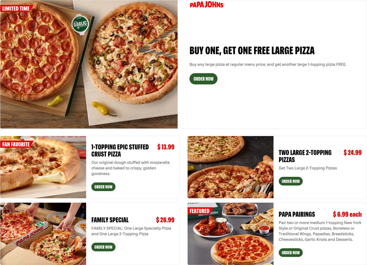 Second large pizza free at Papa Johns via promo code EDNJL #papajohns