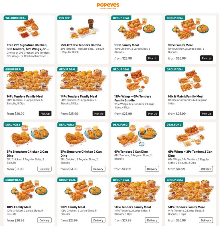 Various chicken & meal deals at Popeyes