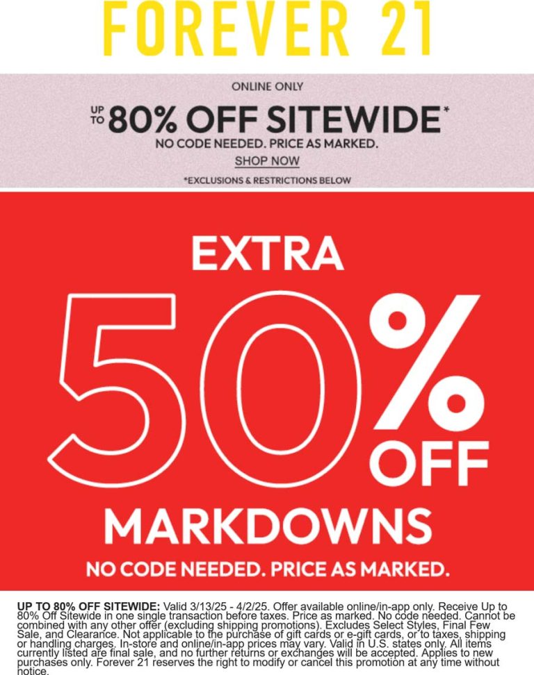 Extra 50% off sale items online at Forever 21