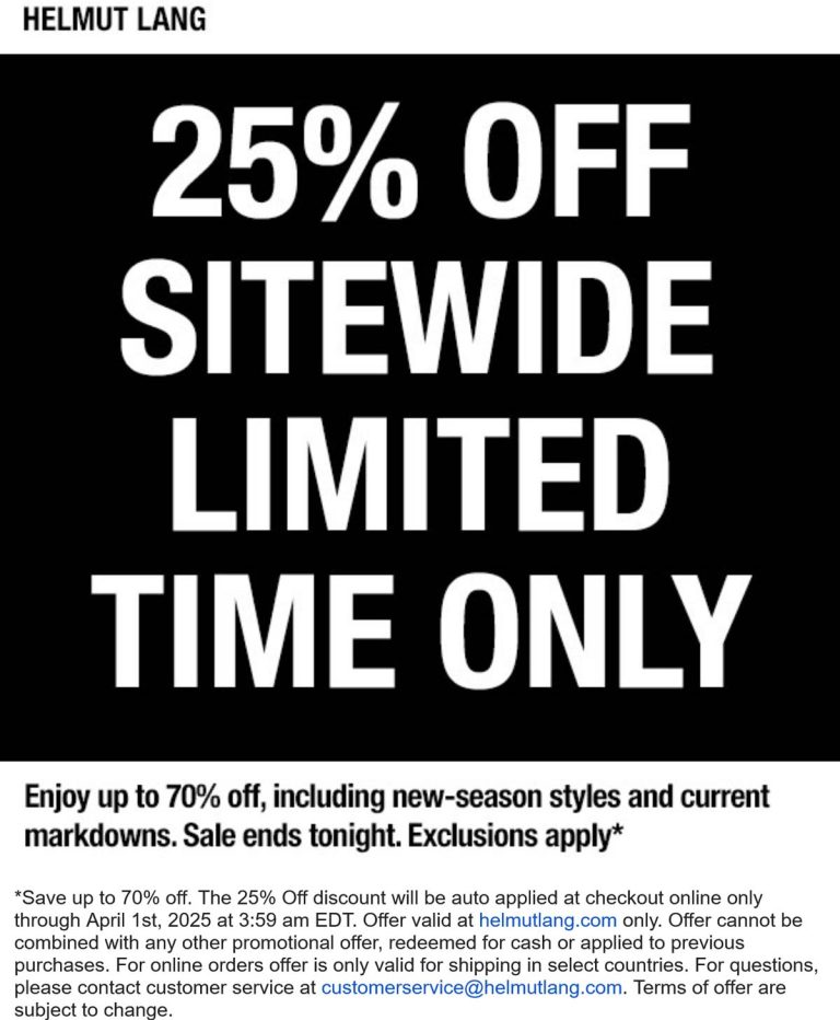 25% off everything online at Helmut Lang