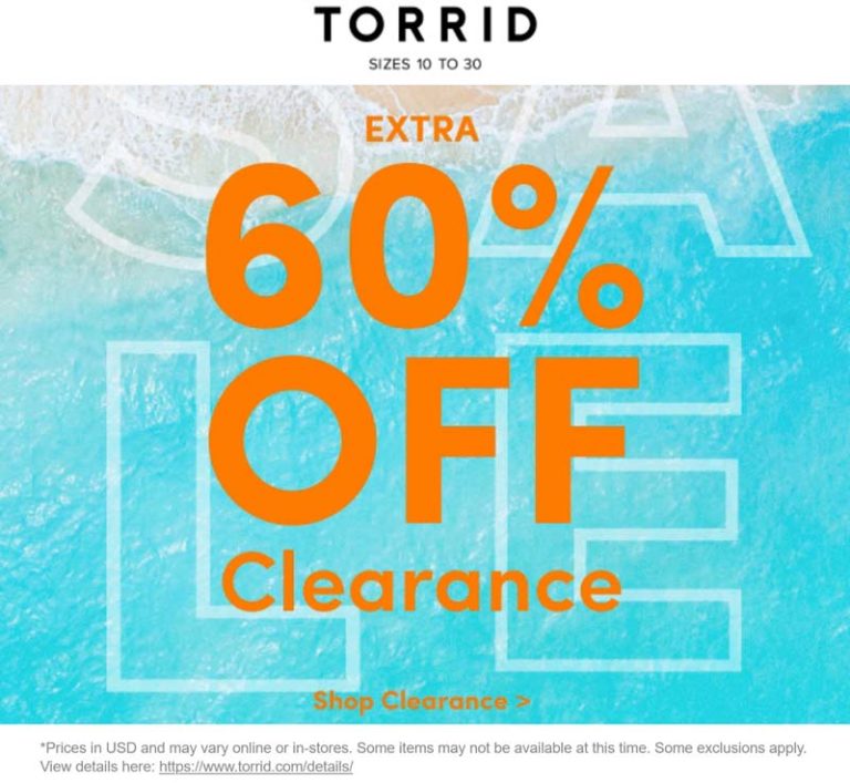 Extra 60% off clearance online at Torrid