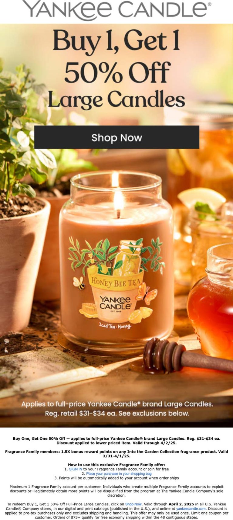 Second large candle 50% off at Yankee Candle