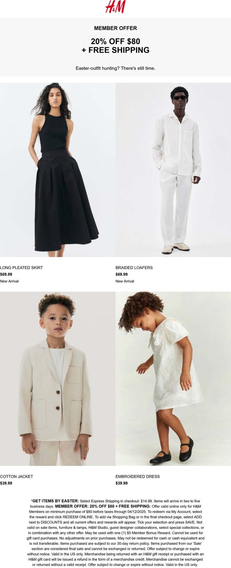 H&M coupon: 20% off $80 online at H&M
