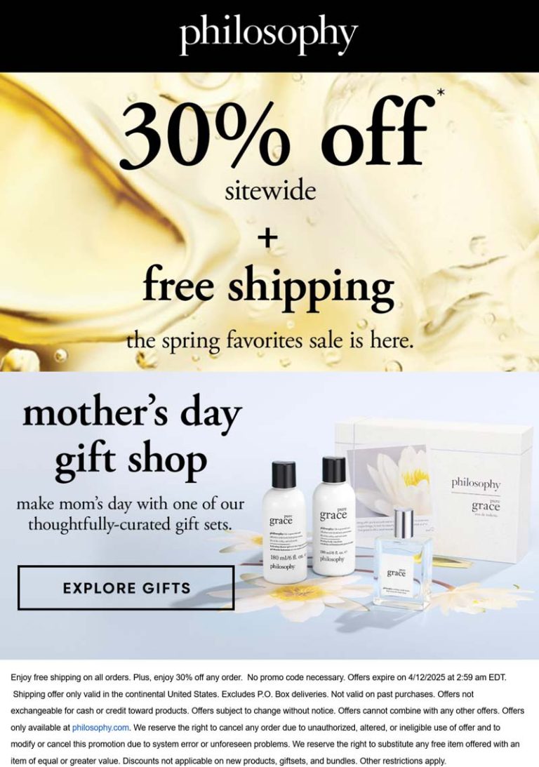 30% off everything online today at Philosophy