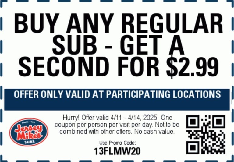 Second sub sandwich $3 at Jersey Mikes