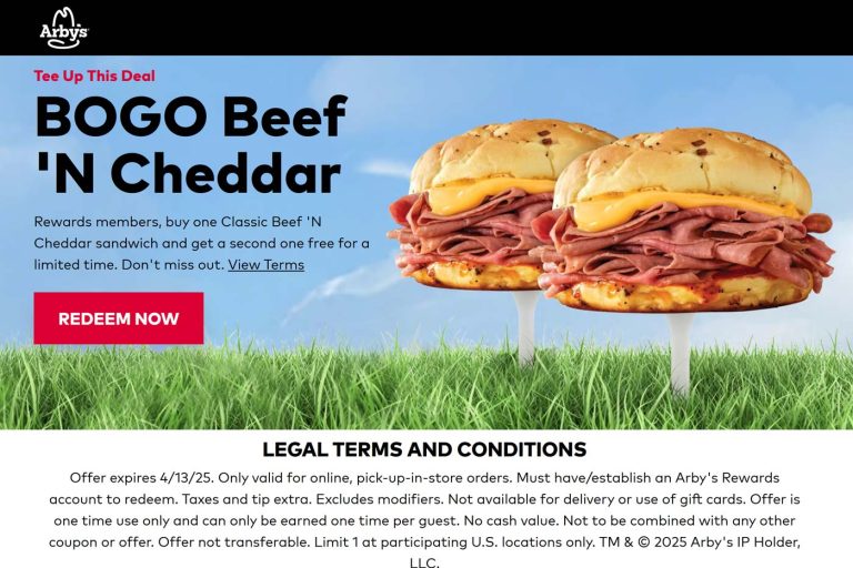 Second beef n cheddar sandwich free at Arbys