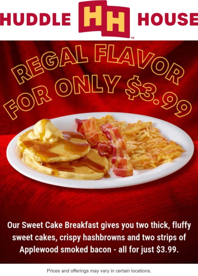 2 pancakes + bacon + hashbrowns = $4 at Huddle House restaurants
