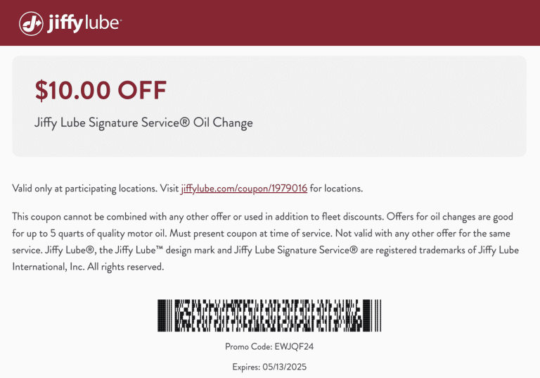 $10 off signature oil change at Jiffy Lube
