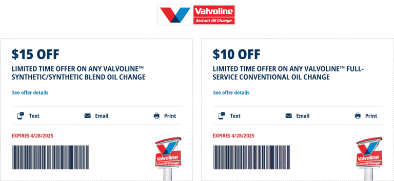 $10-$15 off an oil change at Valvoline