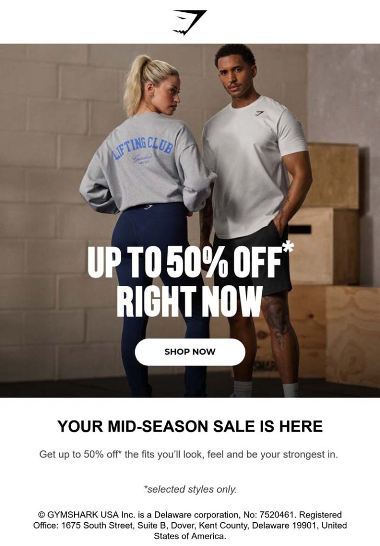 50% off various styles at Gymshark