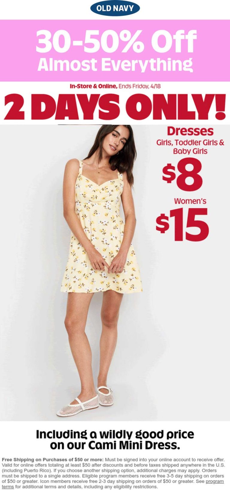 30-50% off everything + $8-$15 dresses at Old Navy