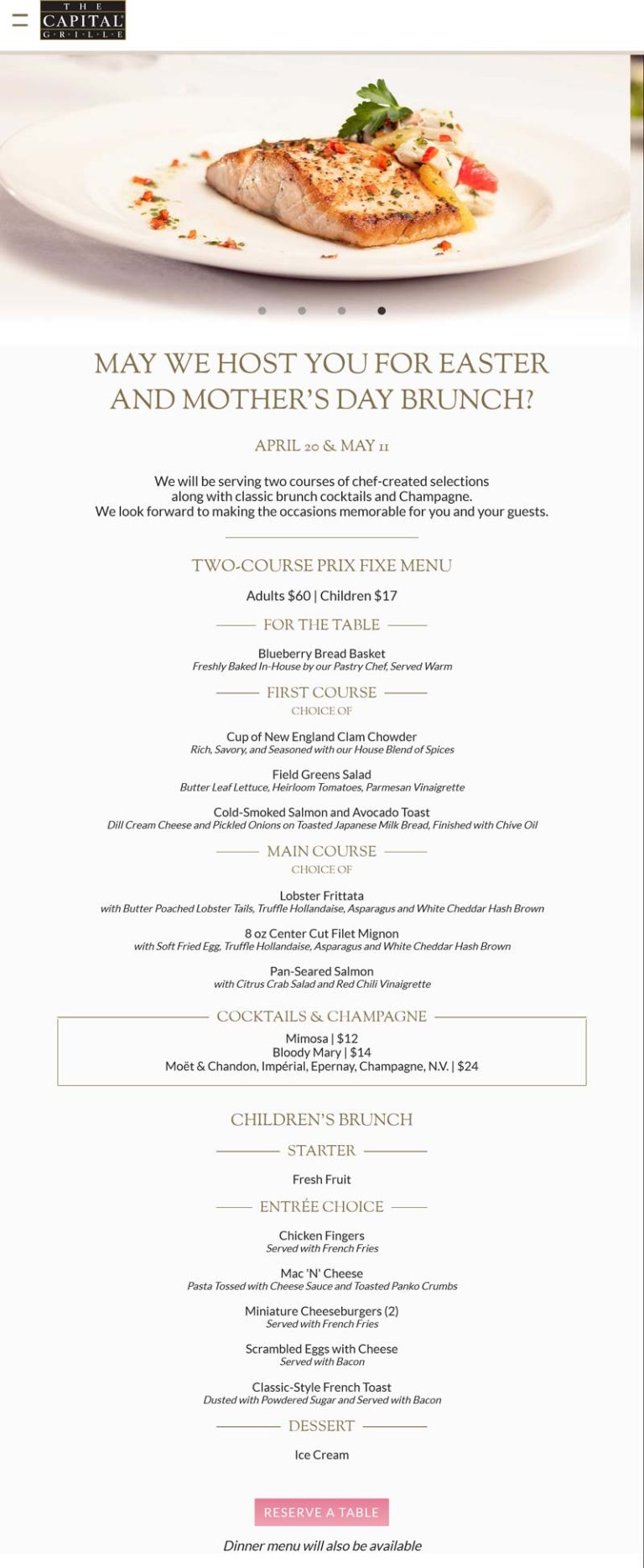 2-course Easter prix fixe menu $60 today at The Capital Grille restaurants