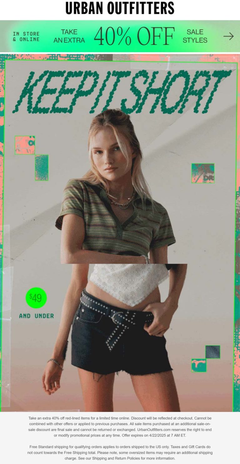Extra 40% off sale items at Urban Outfitters, ditto online