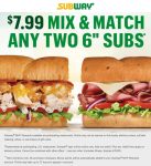 2 six inch sub sandwiches = $8 at Subway #subway