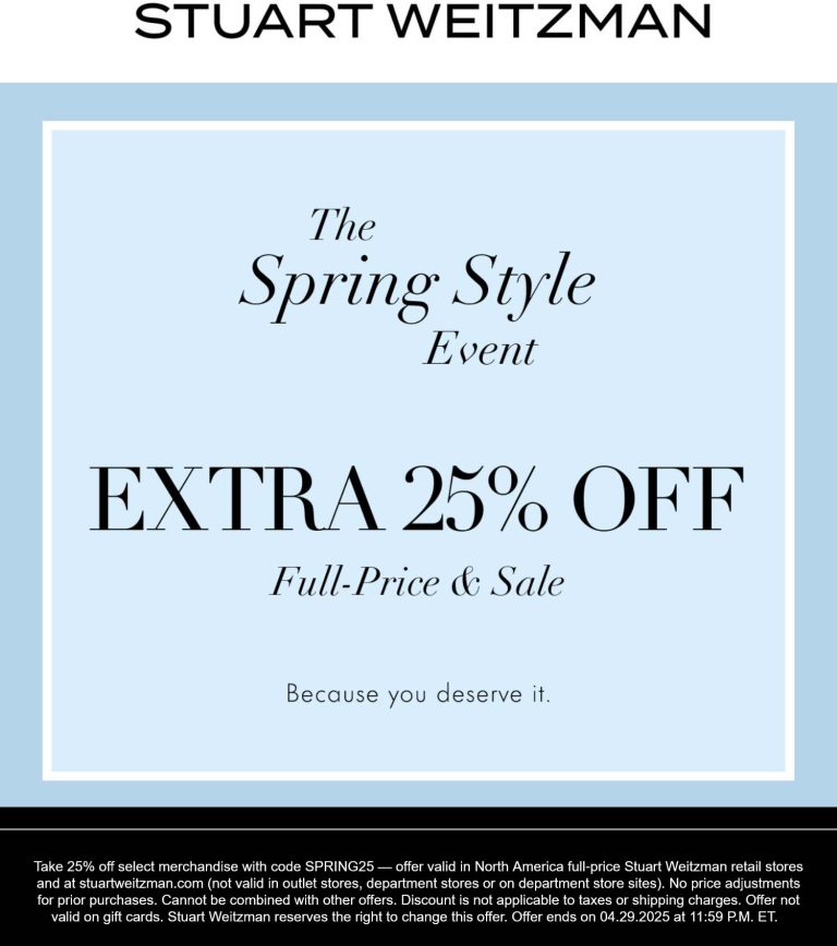 Extra 25% off at Stuart Weitzman, or online via promo code SPRING25