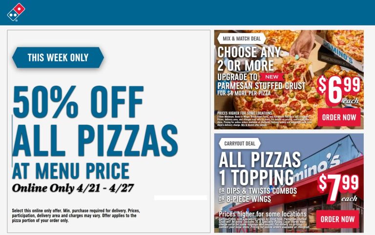 50% off at Dominos pizza