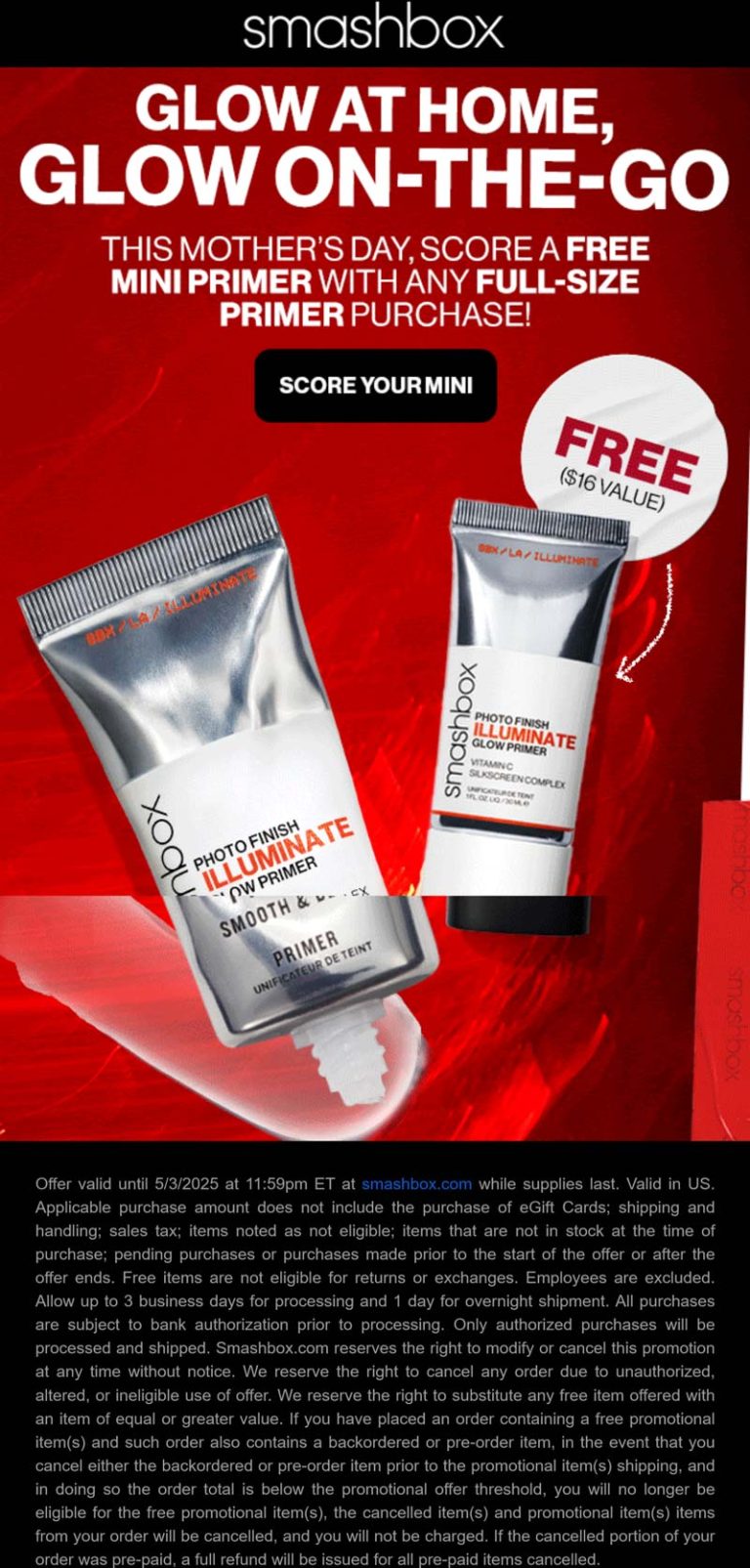 Second primer free at Smashbox cosmetics