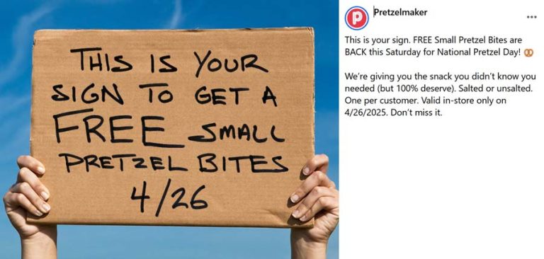 Free pretzel bites today at Pretzelmaker