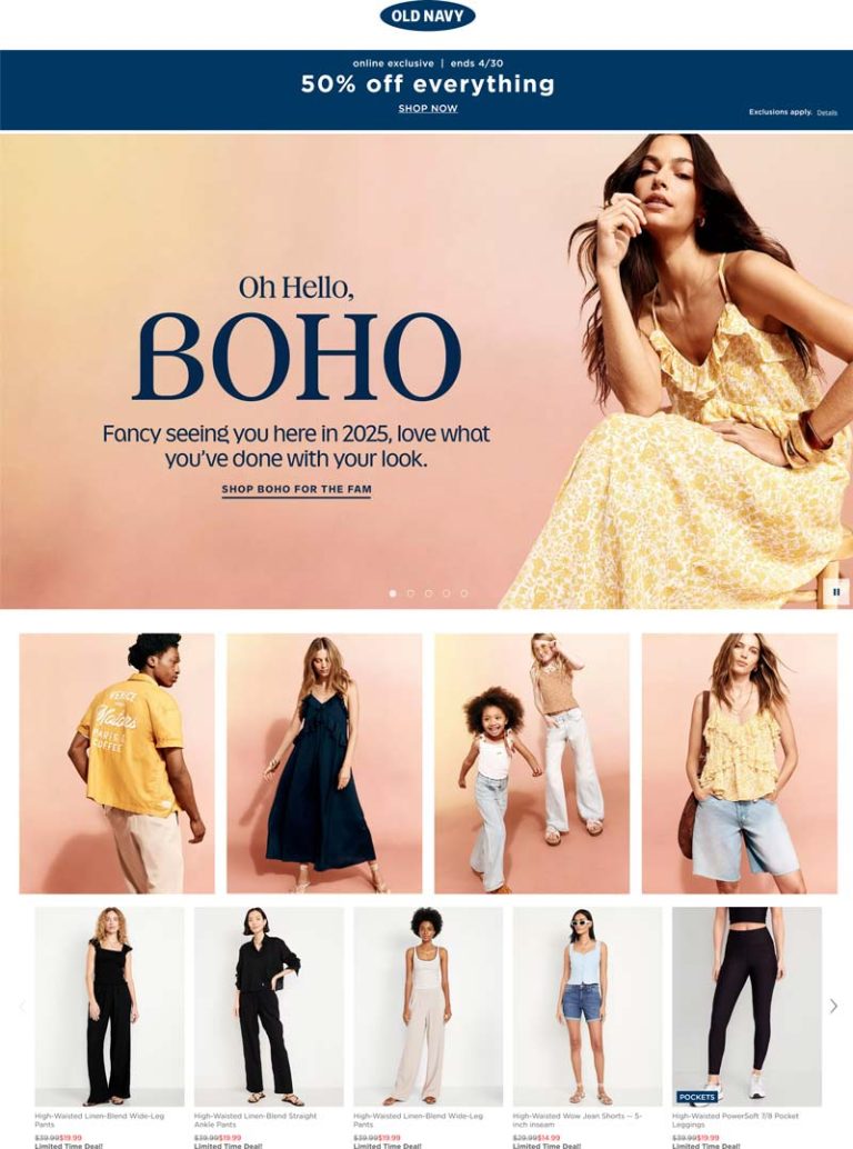 Second item free on everything online at Old Navy