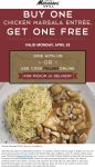 Second chicken marsala entree free today at Macaroni Grill #macaronigrill