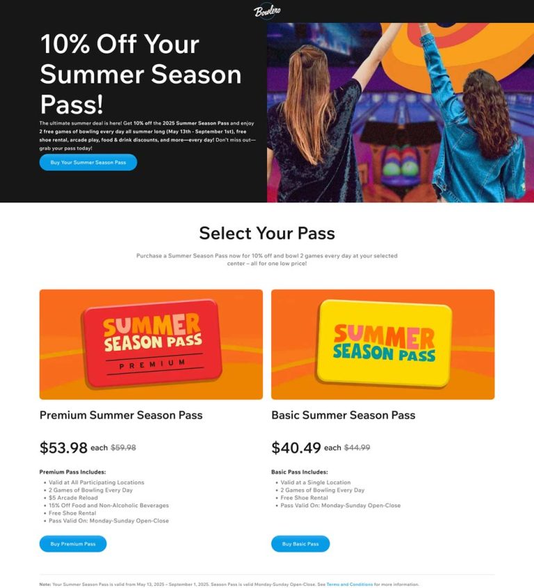 10% off summer season bowling passes at Bowlero