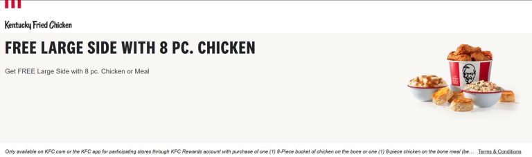 Free large side with your 8pc chicken online at KFC