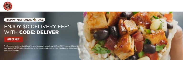 Free delivery today at Chipotle restaurants via promo code DELIVER