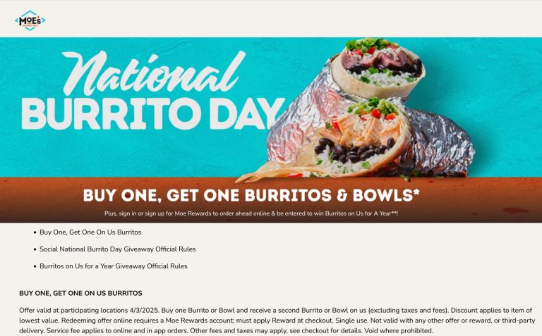 Second burrito free today at Moes Southwest Grill