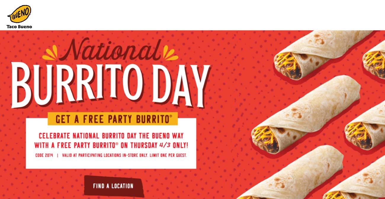 Free party burrito today at Taco Bueno #tacobueno - The Coupons App®